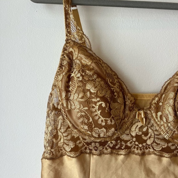 Vintage Victoria’s Secret Gold Satin Slip Dress M | Lace Bust Coquette Y2K - Picture 10 of 13
